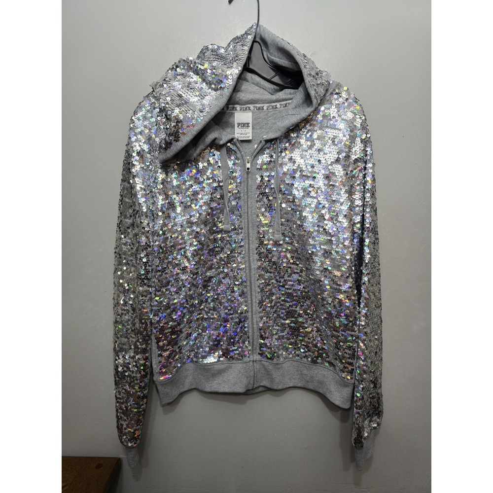 Victorias Secret PINK 2013 Fashion Show Reversible Sequined Hoodie Jacket L